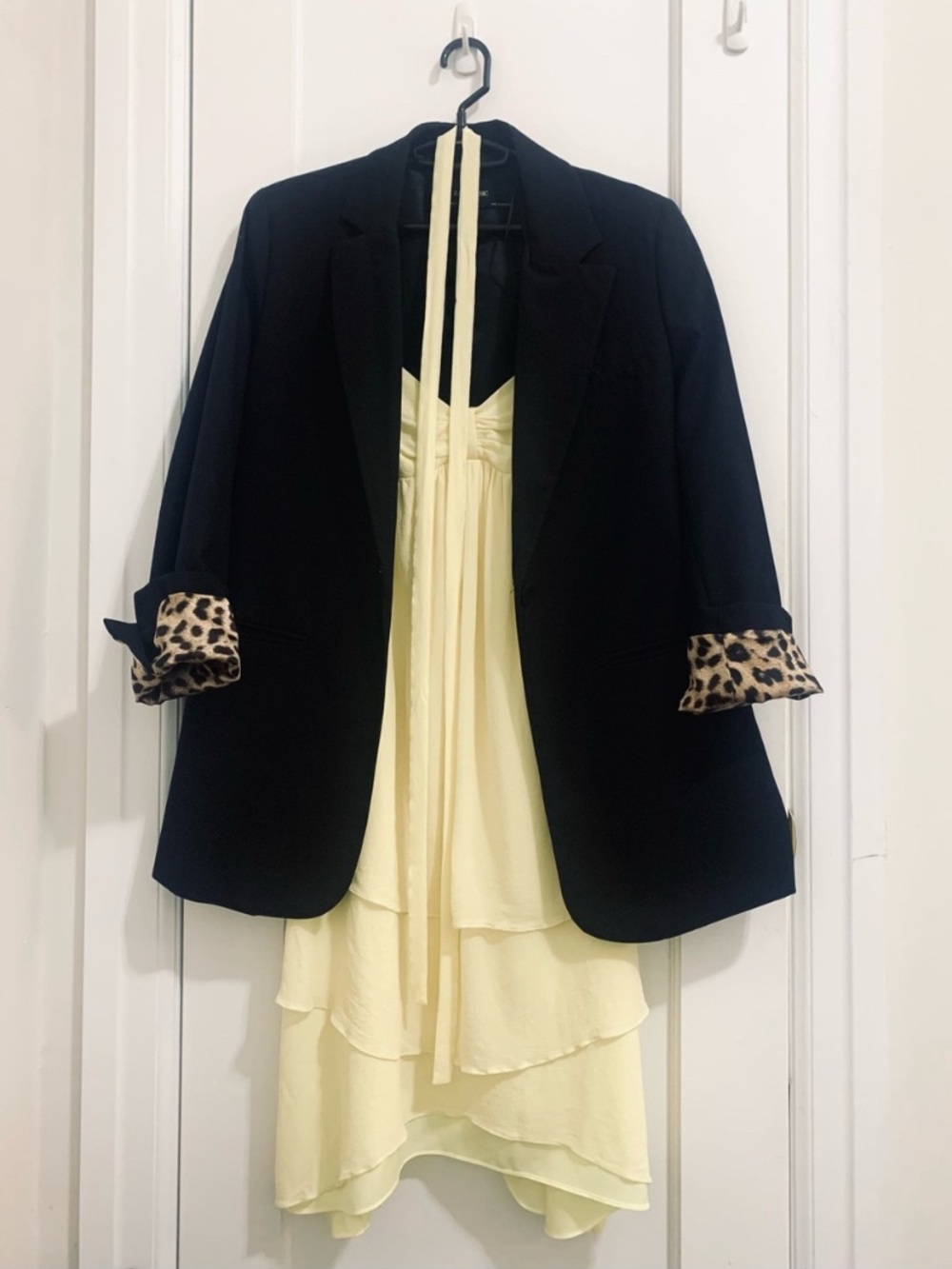 Zara Black Tailored Jacket with Leopard pint sleeves